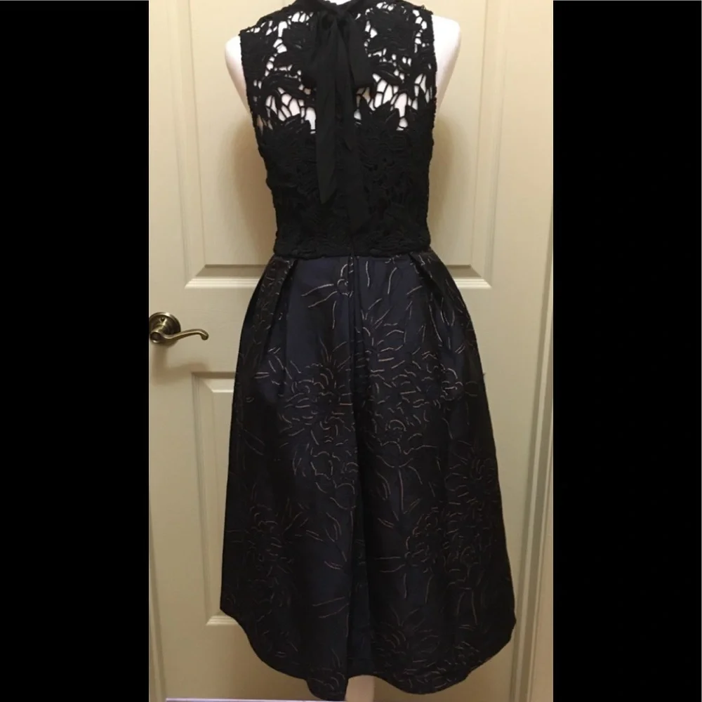 Anthropologie Hutch Jacquard Fit and Flare Dress Navy Black 2 - Picture 7 of 8